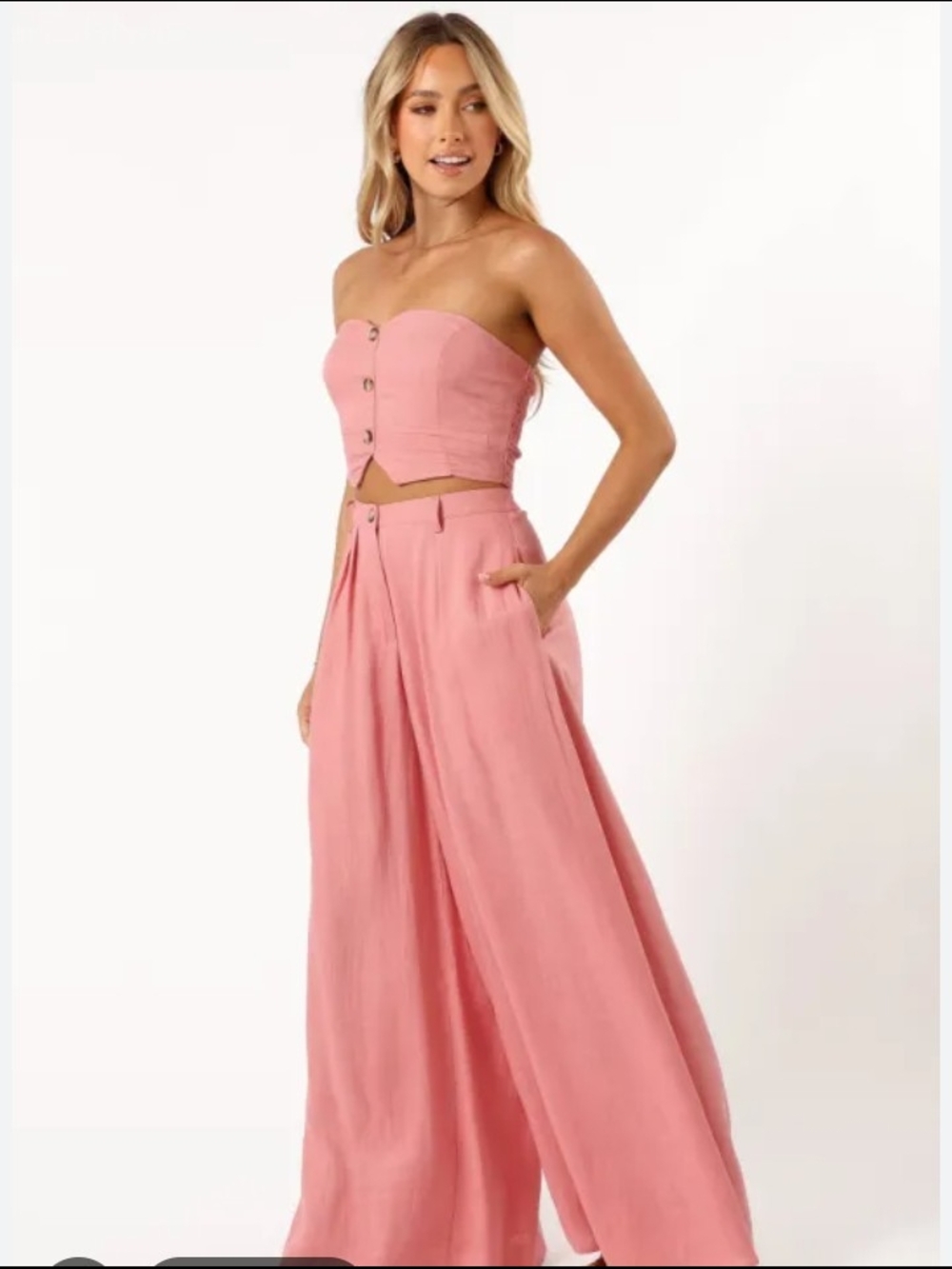 High-Waist Wide-Leg Pink Pant Set